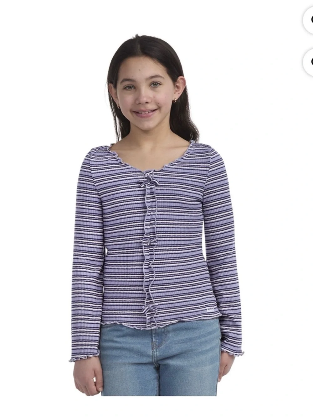 Levi's Lavender and White Striped Ruffle-Trim Long Sleeve Top